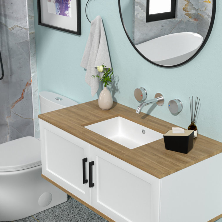 Hewei 14'' White Ceramic Rectangular Undermount Bathroom Sink
