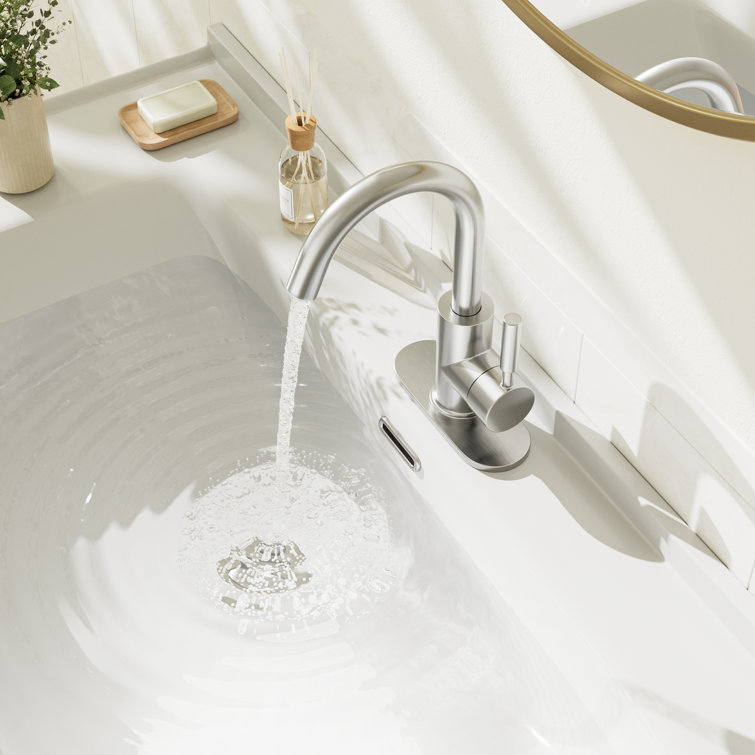 Brushed Nickel Single-Handle Bathroom Faucet with Metal Drain
