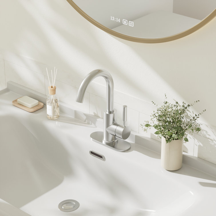 Brushed Nickel Single-Handle Bathroom Faucet with Metal Drain