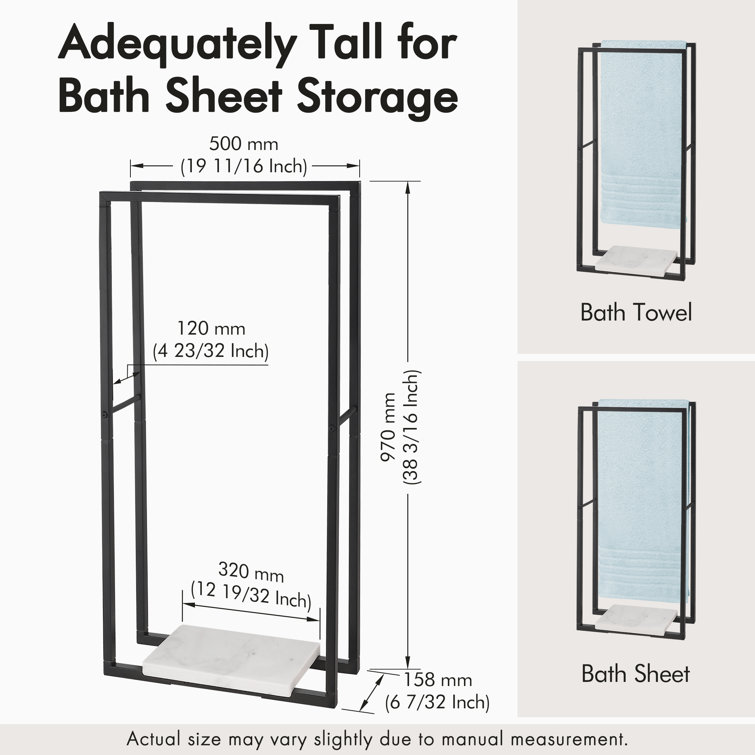 Matte Black Freestanding Towel Rack with Marble Base