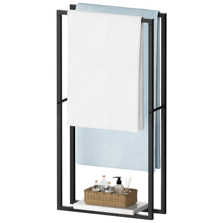 Matte Black Freestanding Towel Rack with Marble Base