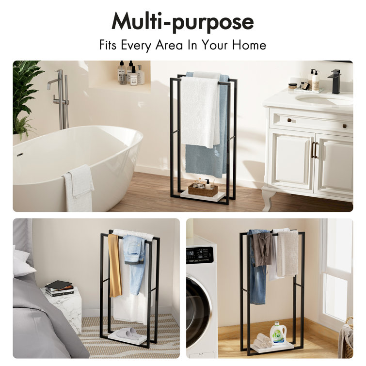 Matte Black Freestanding Towel Rack with Marble Base