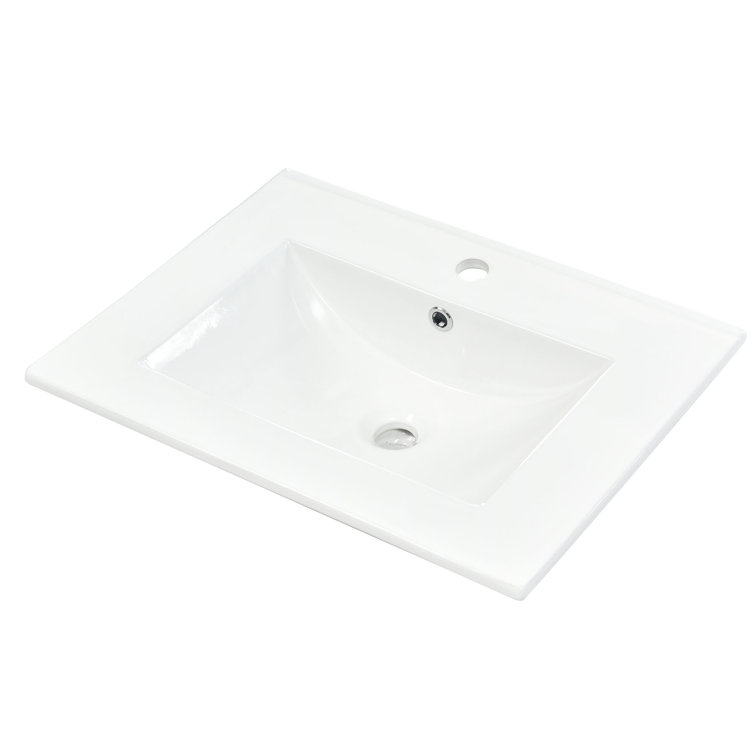 24'' White Ceramic Rectangular Single Vanity Top Sink