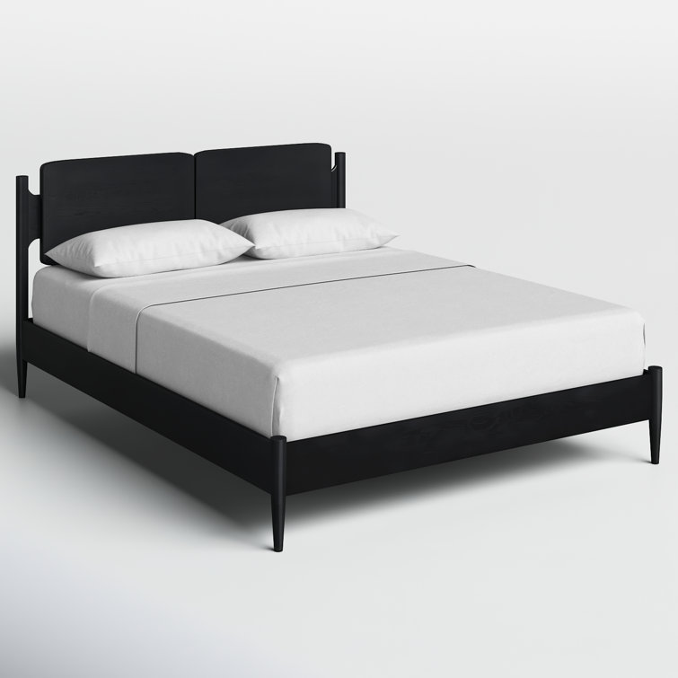 Queen Black Oak Wood Frame Bed with Headboard