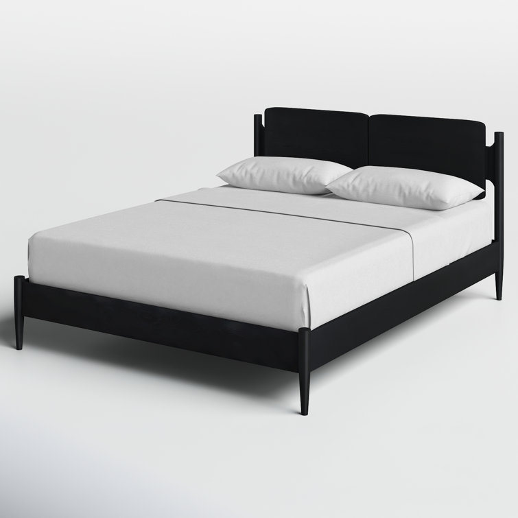 Queen Black Oak Wood Frame Bed with Headboard