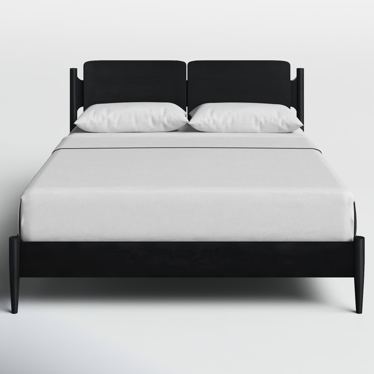 Queen Black Oak Wood Frame Bed with Headboard
