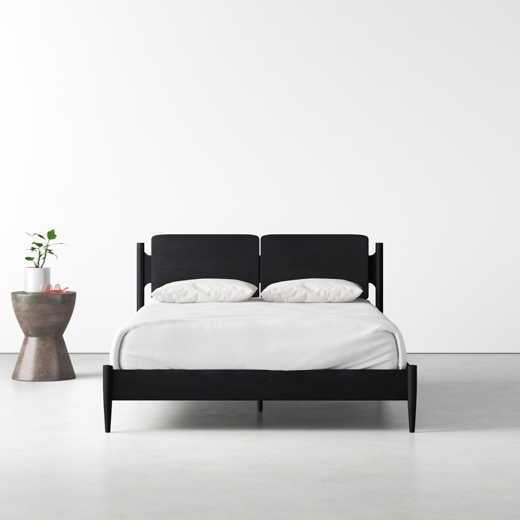 Queen Black Oak Wood Frame Bed with Headboard
