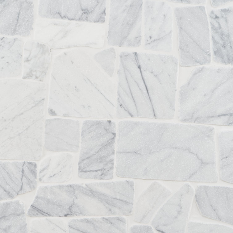 Carrara Gray 39" x 39" Honed Marble Pebble Mosaic Tile