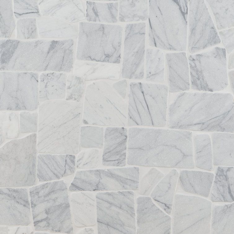 Carrara Gray 39" x 39" Honed Marble Pebble Mosaic Tile