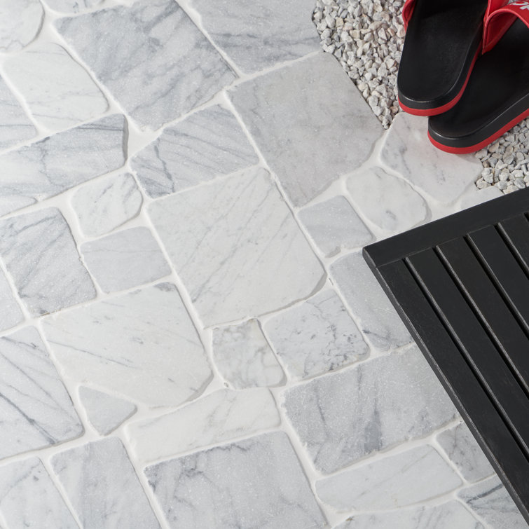 Carrara Gray 39" x 39" Honed Marble Pebble Mosaic Tile