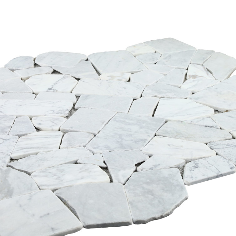 Carrara Gray 39" x 39" Honed Marble Pebble Mosaic Tile