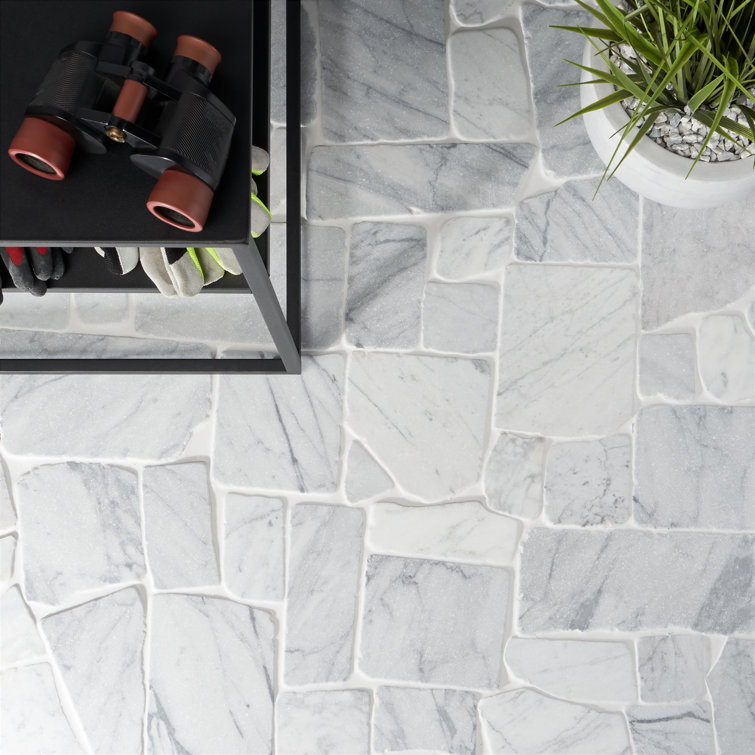 Carrara Gray 39" x 39" Honed Marble Pebble Mosaic Tile