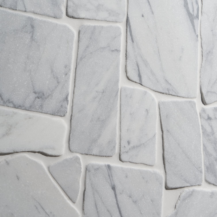 Carrara Gray 39" x 39" Honed Marble Pebble Mosaic Tile