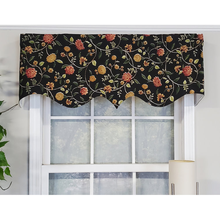 Black Floral Cotton Rod Pocket Window Valance 50" x 17"