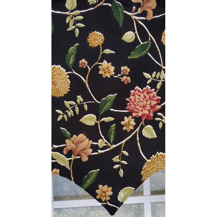 Black Floral Cotton Rod Pocket Window Valance 50" x 17"