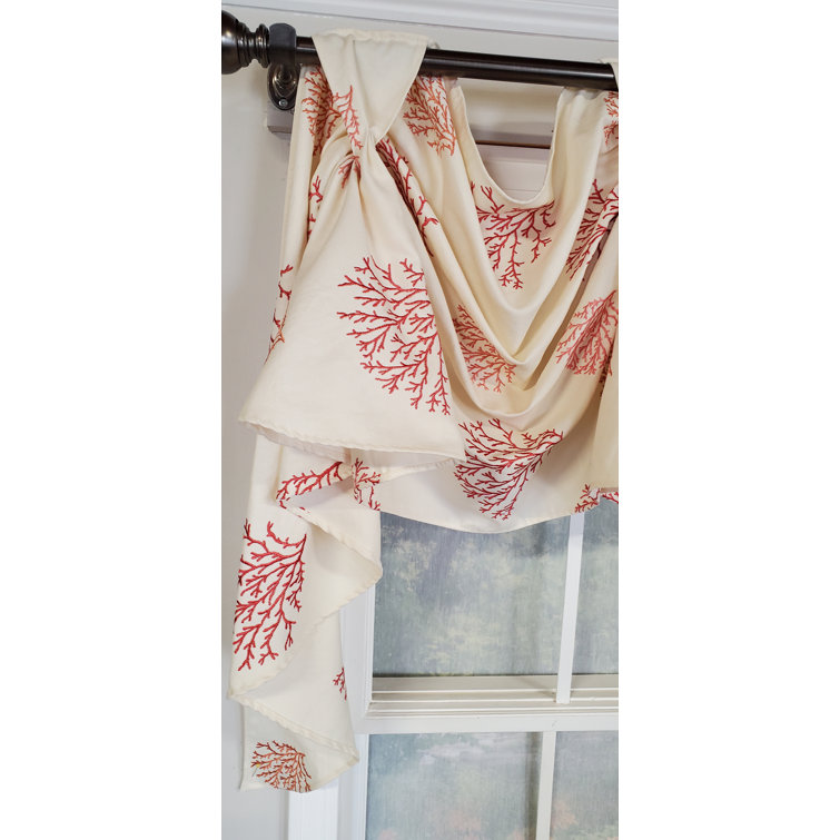 Coral and Cream Cotton 3-Scoop Swag Window Valance