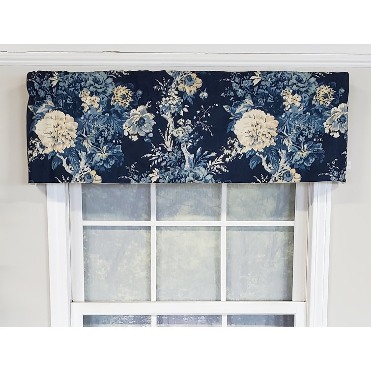 Navy Floral Cotton Tailored Window Valance 50" x 14"