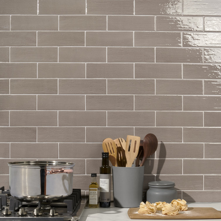 Hearth Collection Dark Gray Polished Porcelain Subway Tile 3" x 9"