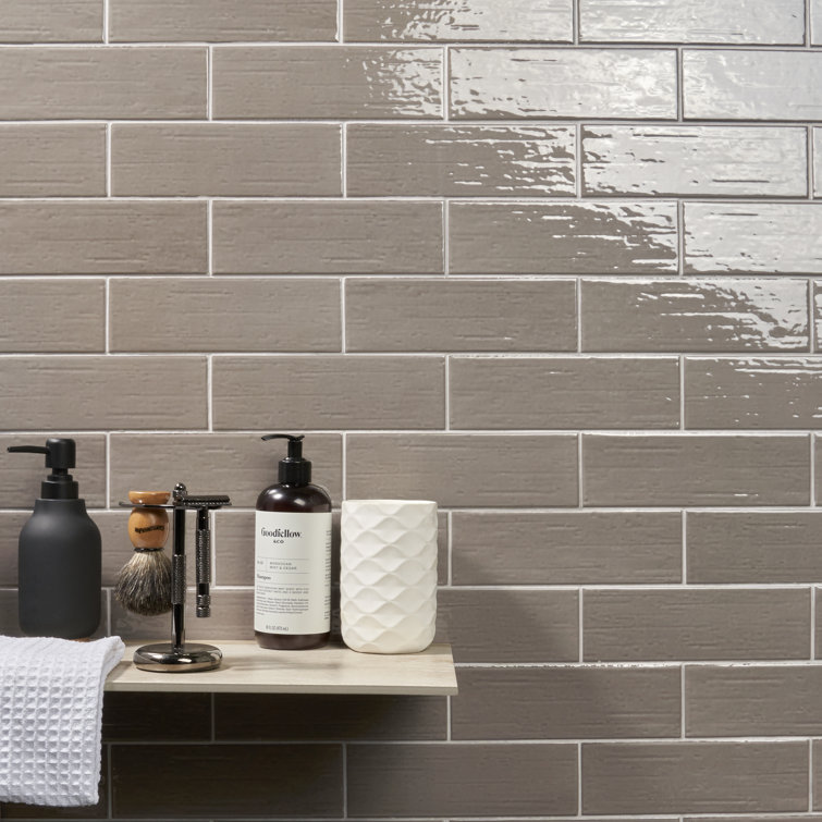 Hearth Collection Dark Gray Polished Porcelain Subway Tile 3" x 9"