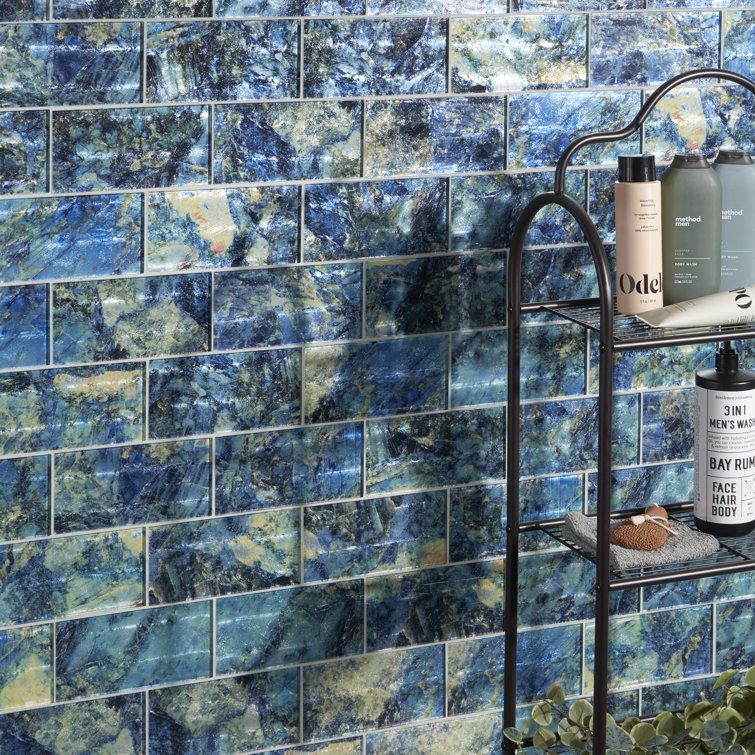 Astral Blue Polished Glass Rectangular Wall Tile