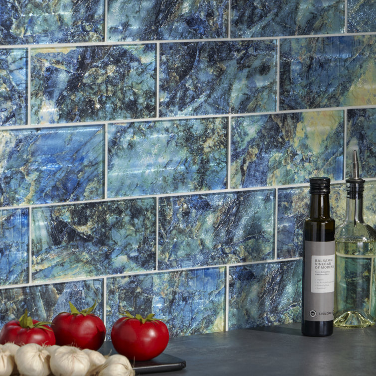 Astral Blue Polished Glass Rectangular Wall Tile