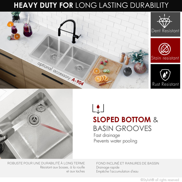 Stylish 31" Dual-Mount Double Bowl Stainless Steel Kitchen Sink