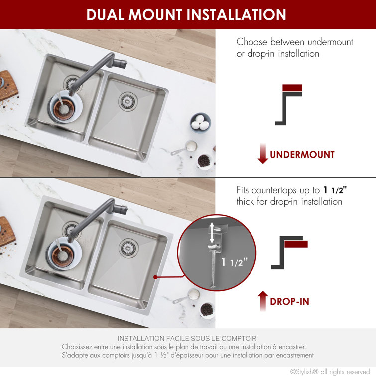 Stylish 31" Dual-Mount Double Bowl Stainless Steel Kitchen Sink