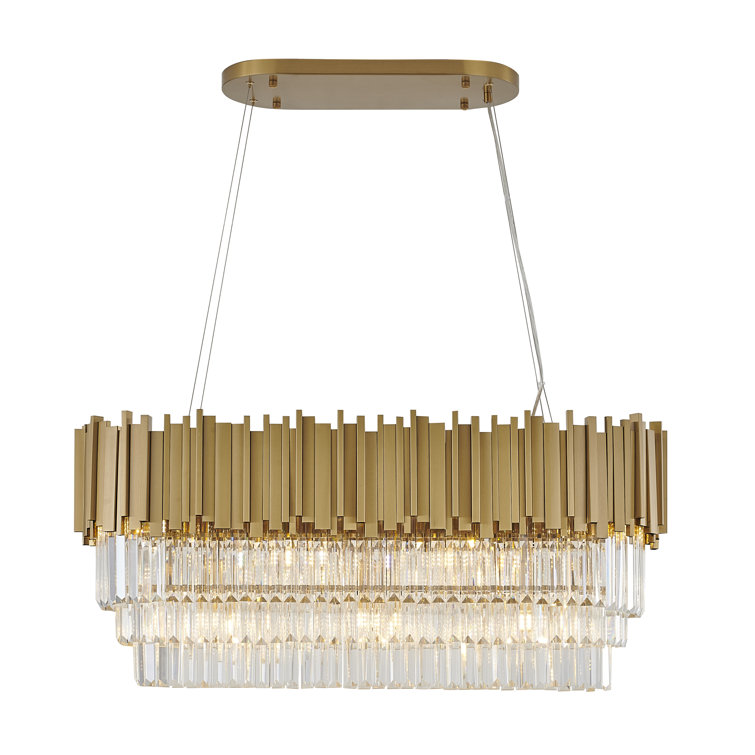Bethel International 37.7" Gold Stainless Steel Chandelier with Clear Crystal Accents