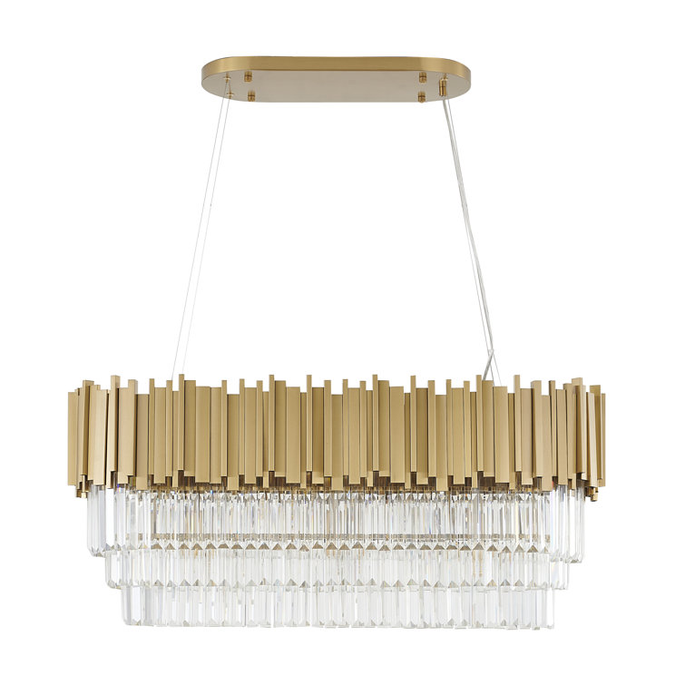 Bethel International 37.7" Gold Stainless Steel Chandelier with Clear Crystal Accents
