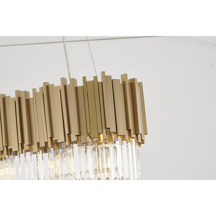 Bethel International 37.7" Gold Stainless Steel Chandelier with Clear Crystal Accents