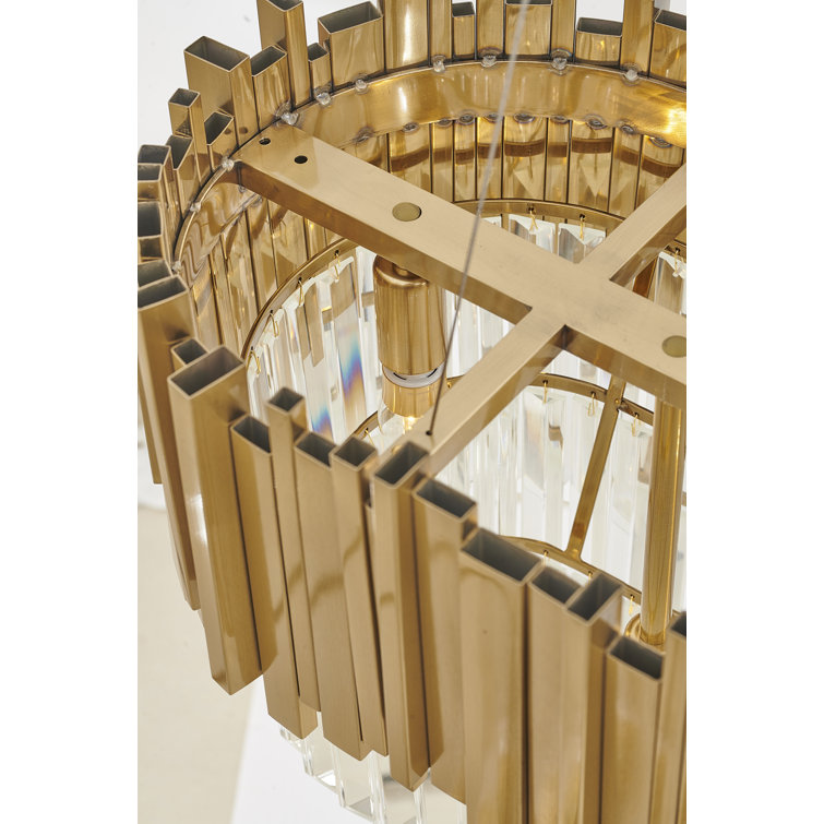 Bethel International 37.7" Gold Stainless Steel Chandelier with Clear Crystal Accents