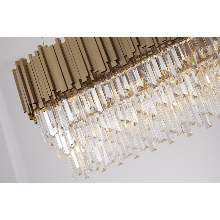 Bethel International 37.7" Gold Stainless Steel Chandelier with Clear Crystal Accents