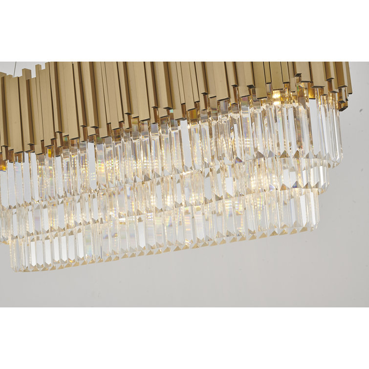 Bethel International 37.7" Gold Stainless Steel Chandelier with Clear Crystal Accents
