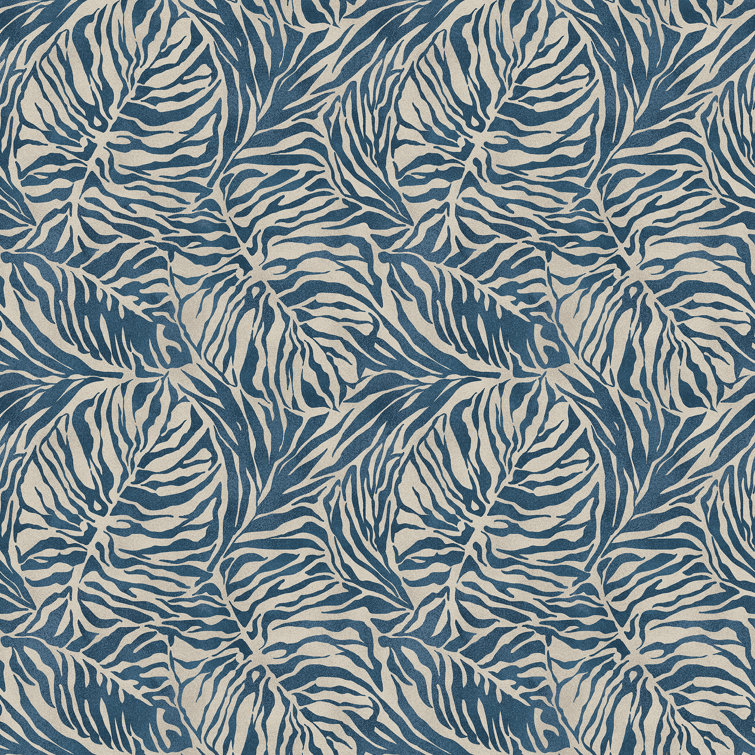 Indigo Blue Tropical Zebra Leaf Peel and Stick Wallpaper Roll