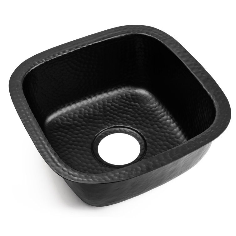 Matte Black Hand Hammered Aluminum Square Bar Prep Sink, 15"