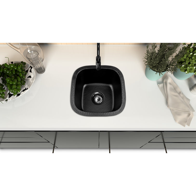 Matte Black Hand Hammered Aluminum Square Bar Prep Sink, 15"