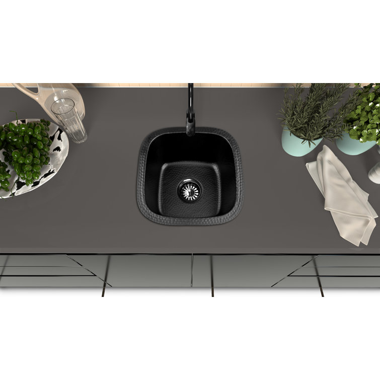 Matte Black Hand Hammered Aluminum Square Bar Prep Sink, 15"