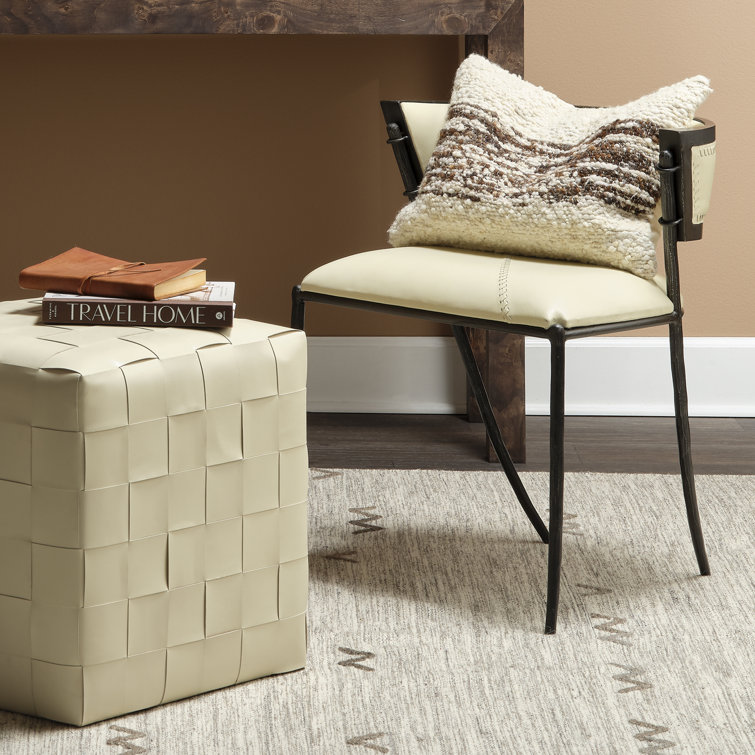 Scandinavian Cream Leather Barrel Chair with Iron Saber Legs