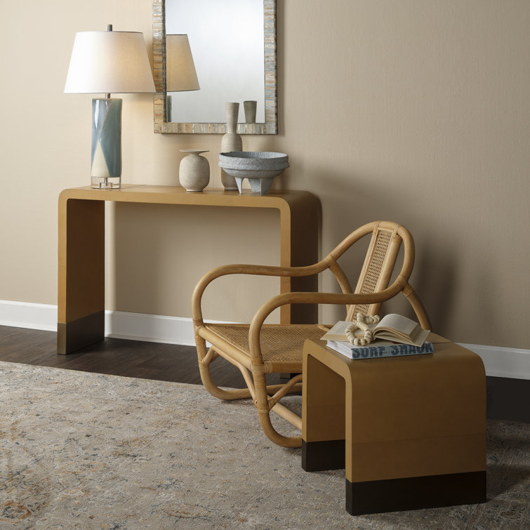 Cashew Beige Leather and Metal Square Side Table