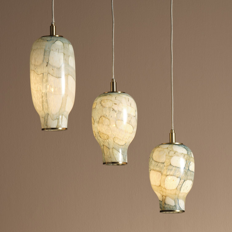Hand-Blown Pale Blue and Brown Glass Pendant Light