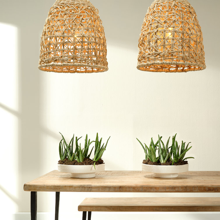 Corn Straw Rope 1-Light Bowl Pendant with Natural Finish