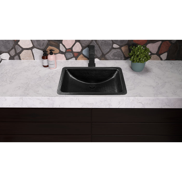 Black Hand Hammered Aluminum Rectangular Bathroom Sink 21"