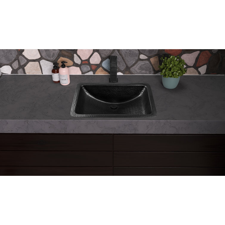 Black Hand Hammered Aluminum Rectangular Bathroom Sink 21"