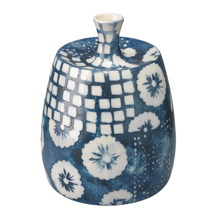 Indigo and White Ceramic Decorative Table Vases Set