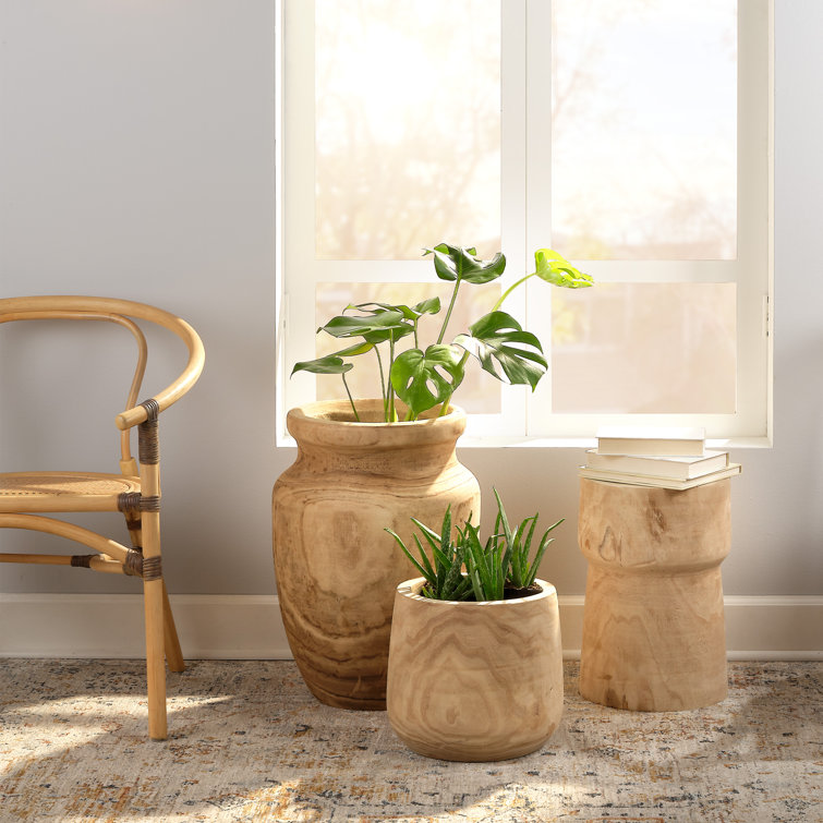 Hand-Carved Natural Wood Decorative Table Vase