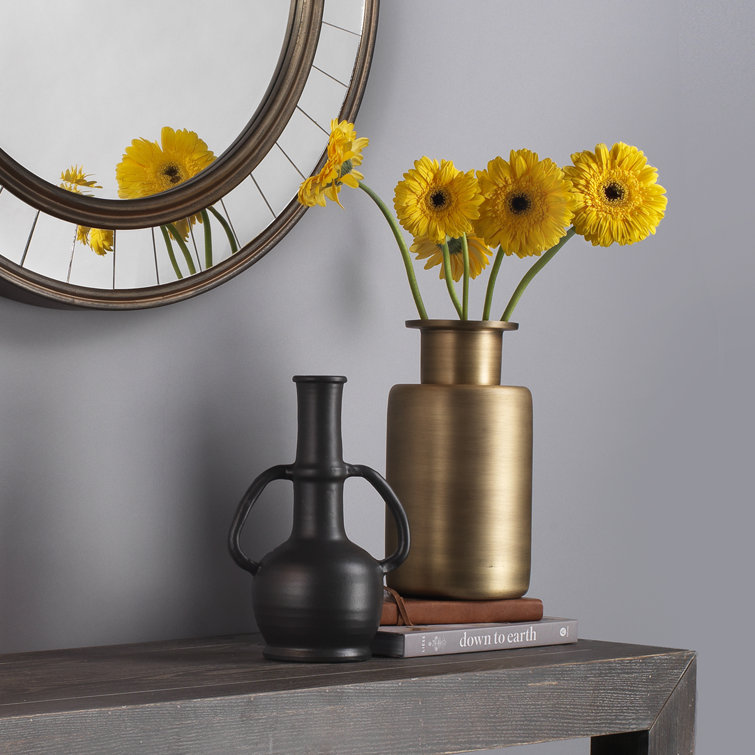 Black Ceramic Decorative Table Vase with Handles