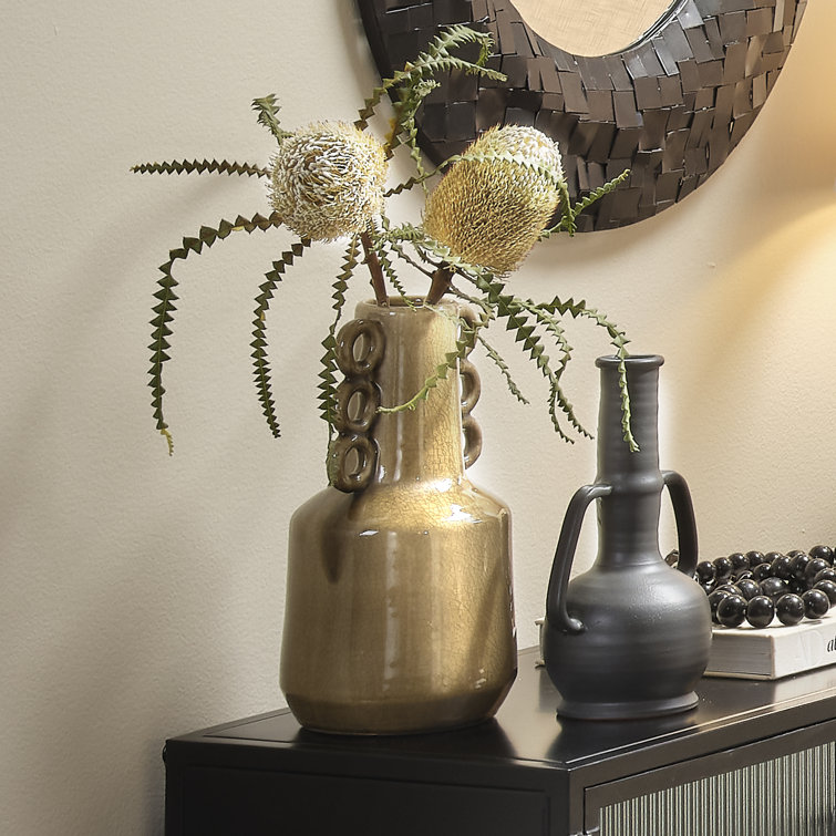 Black Ceramic Decorative Table Vase with Handles