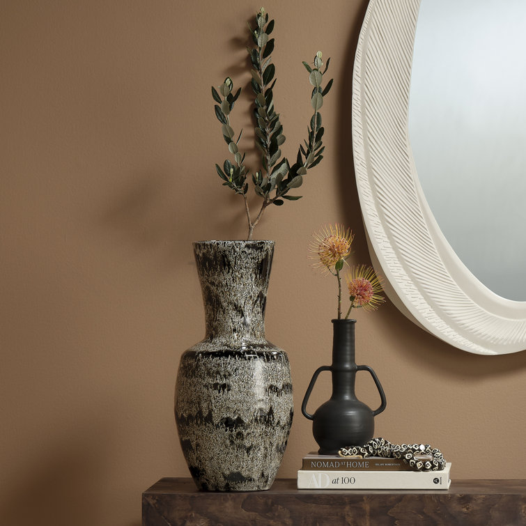 Black Ceramic Decorative Table Vase with Handles