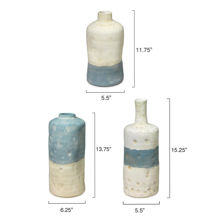 Handcrafted Blue and White Ceramic Table Vases, Set of 3