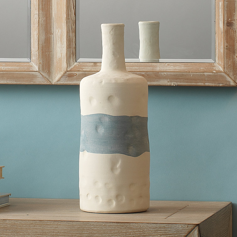 Handcrafted Blue and White Ceramic Table Vases, Set of 3